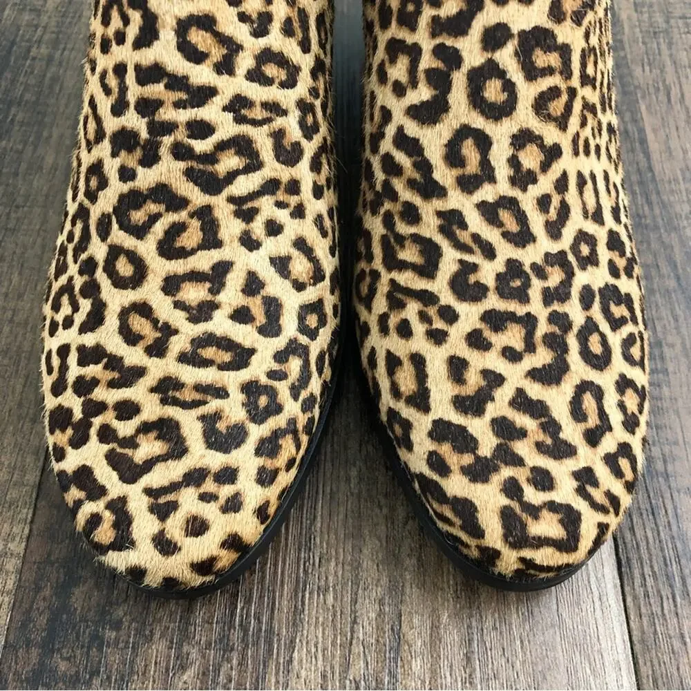 Cole Haan Ankle Bootie Leopard Print Pull On Boot Dyed Calf Hair Size 5.5